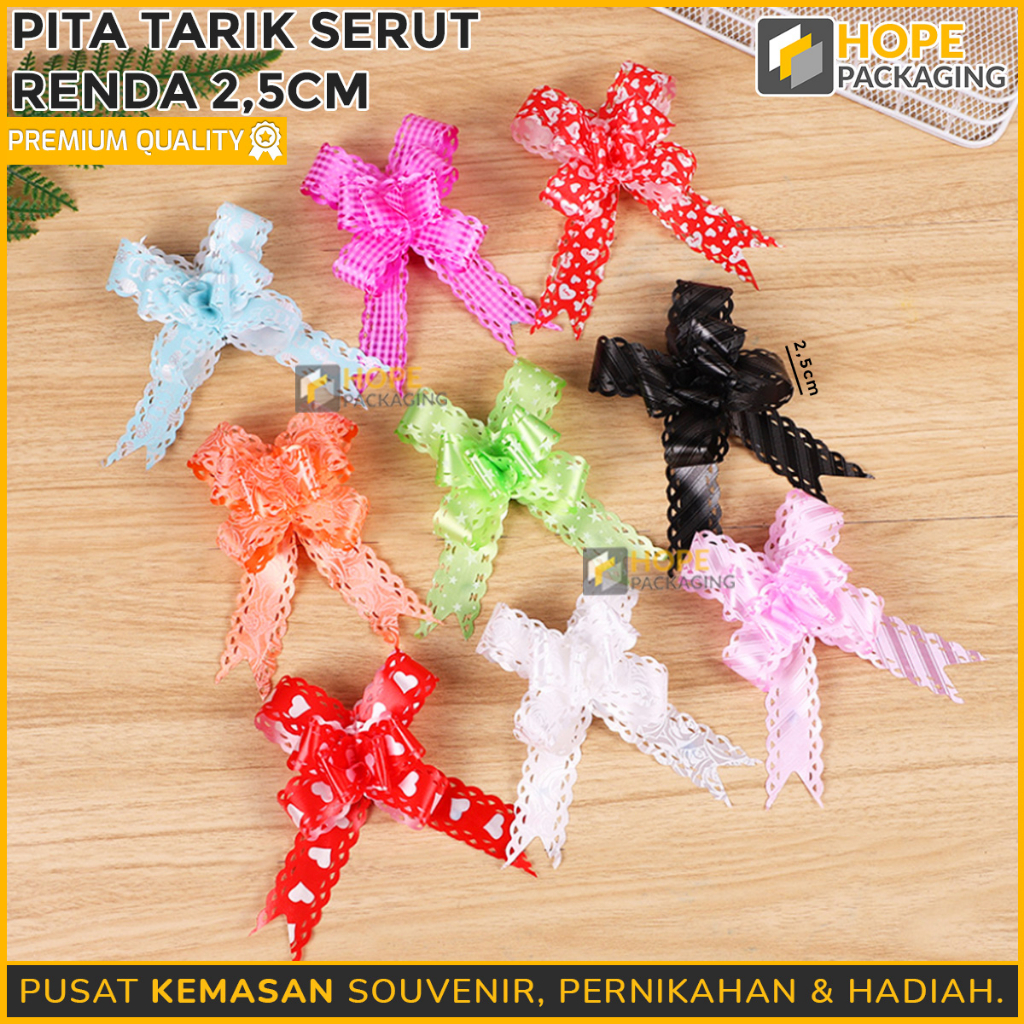 [ ISI 10 PCS ] Pita Tarik Serut Size : 2.5 cm / pita polkadot / pita kado ultah / pita valentine / pita gambar love