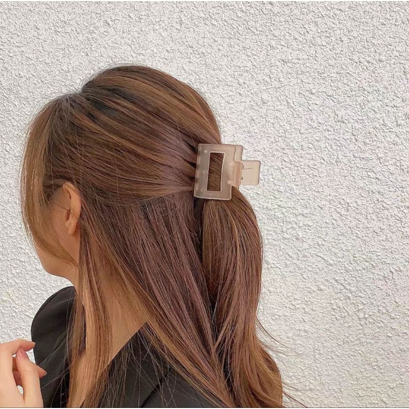 Jepit Rambut Salon Model Kotak Bolong Doff Transparan Dengan Handle 5cm Jedai Korea Transparan Warna Salem Matte Square Hair Claw Clips