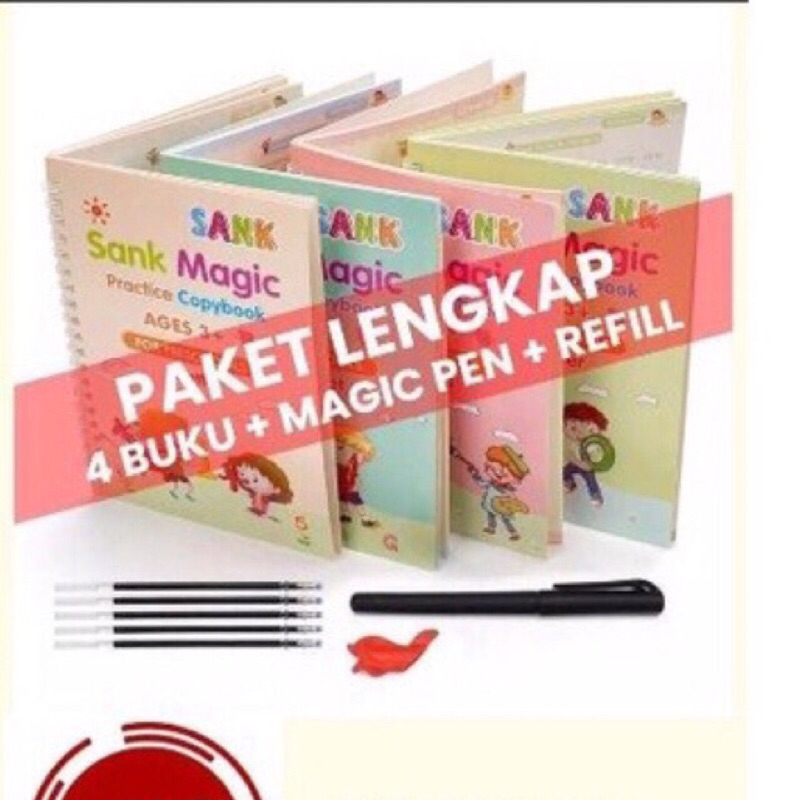 

Sank book Magic 3D Buku Edukasi Anak Belajar Menulis Untuk TK Angka & Huruf / buku magic/Magic Practice Book 1 set isi 4 buku + pen +