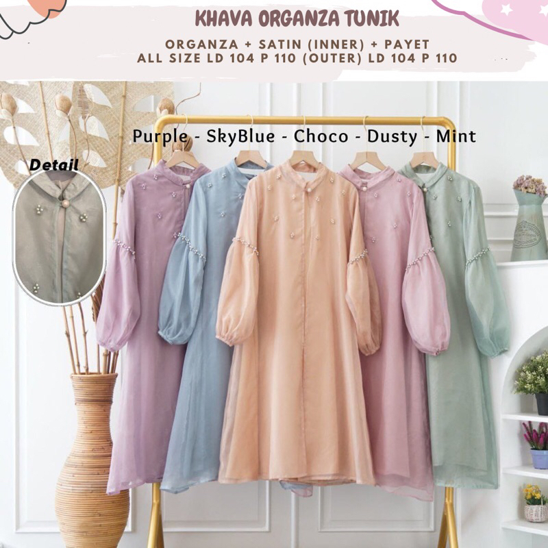 Khava Organza Outer Tunik Ld 106/Tunik Organza Kondangan/Tunik Set Outer Organza/Outer Kondangan Sage