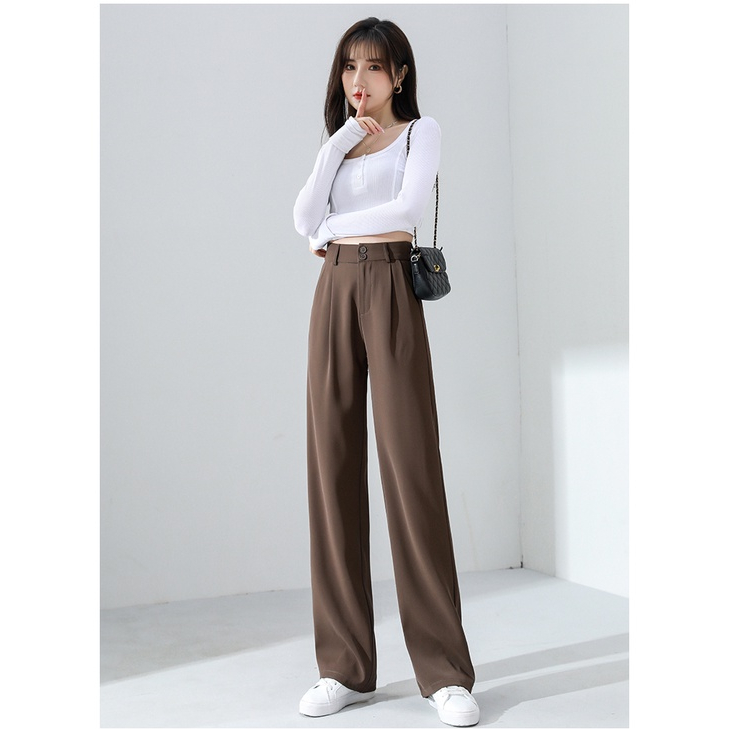 Warna Coklat Highwaist Loose Celana Setelan Wanita korean (S-XXL)