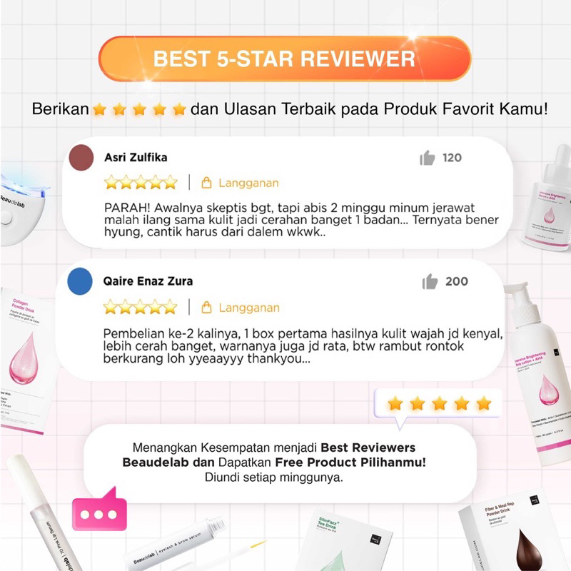 Beaudelab Collagen Powder Drink | Minuman Kolagen Pemutih Badan 1Box 15 Sachet