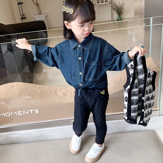 (LOLI-JKT) AT-08 ATASAN 2in1 ANAK DENIM CARDIGAN RAJUT SIZE 100-140 BAHAN BAGUSS