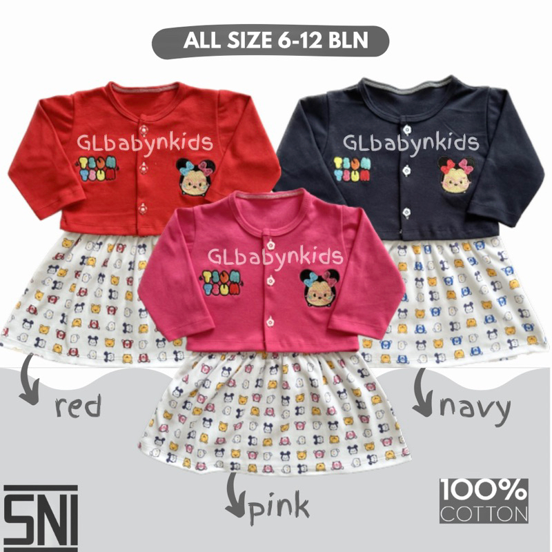 Cardigan + Dress Tanktop Tsum tsum LOL Bayi All Size 6-12 Bulan SNI [Ecer]