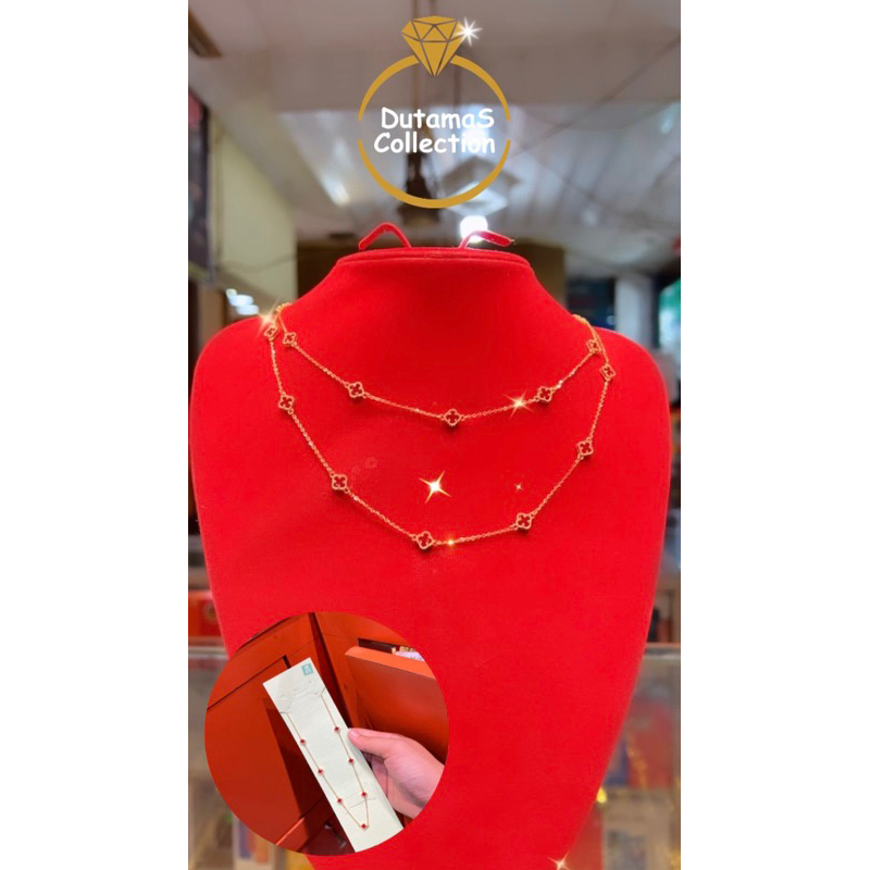 Kalung Vancleef Cat Merah Rantai Medan Serut Berat 3,7gram Emas Asli Kadar 375%