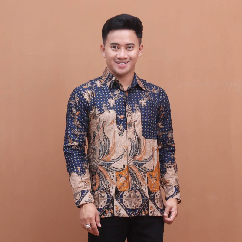 Atasan Tunik Batik Couple Kemeja Batik Pria Lengan Panjang BEST QUALITY BUSUI FRIENDLY - Motif Ayam Krem