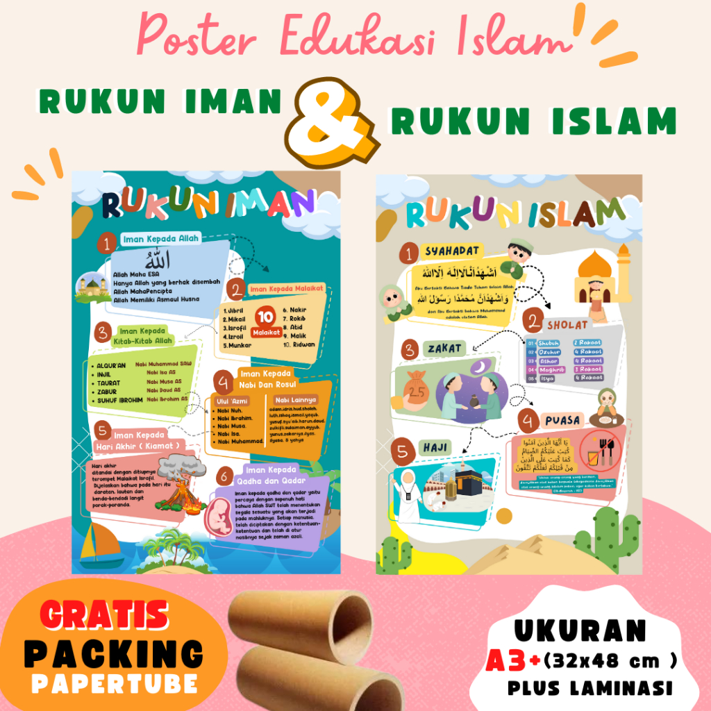 

Poster Edukasi Anak Muslim Rukun Islam dan Rukun Iman - Poster Belajar Rukun Islam - Poster Belajar Rukun Iman - Lembar Belajar