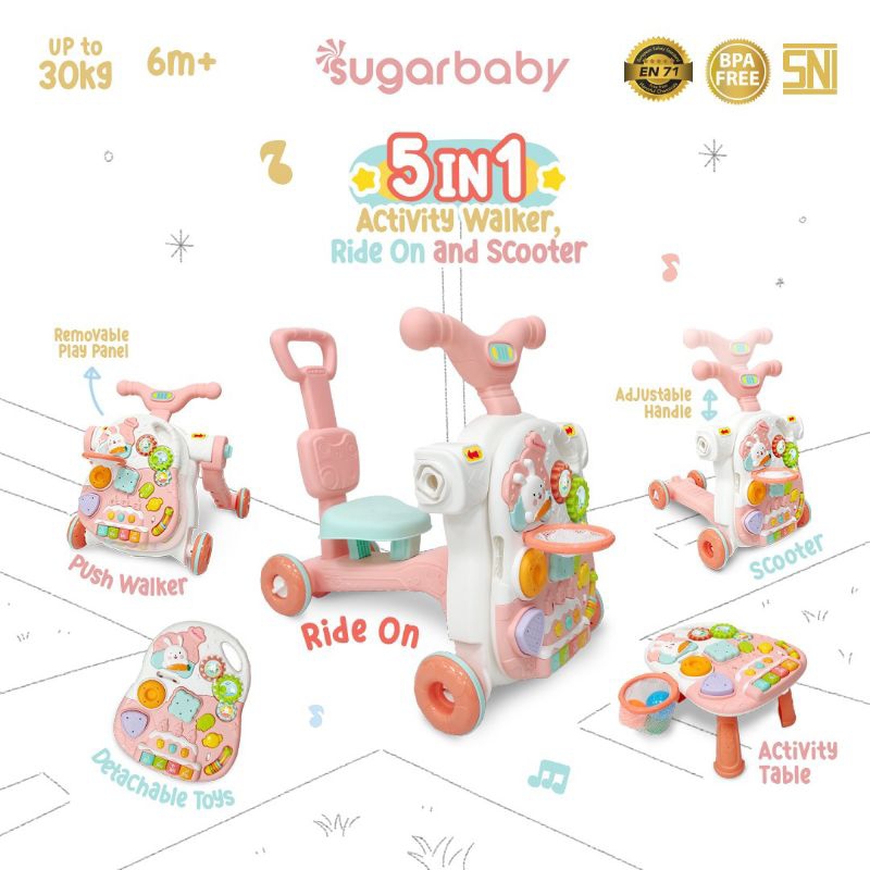 (D) Baby Push Walker Sugar Baby / Newbie Tech Dan Sugar 5In 1 Puswalker