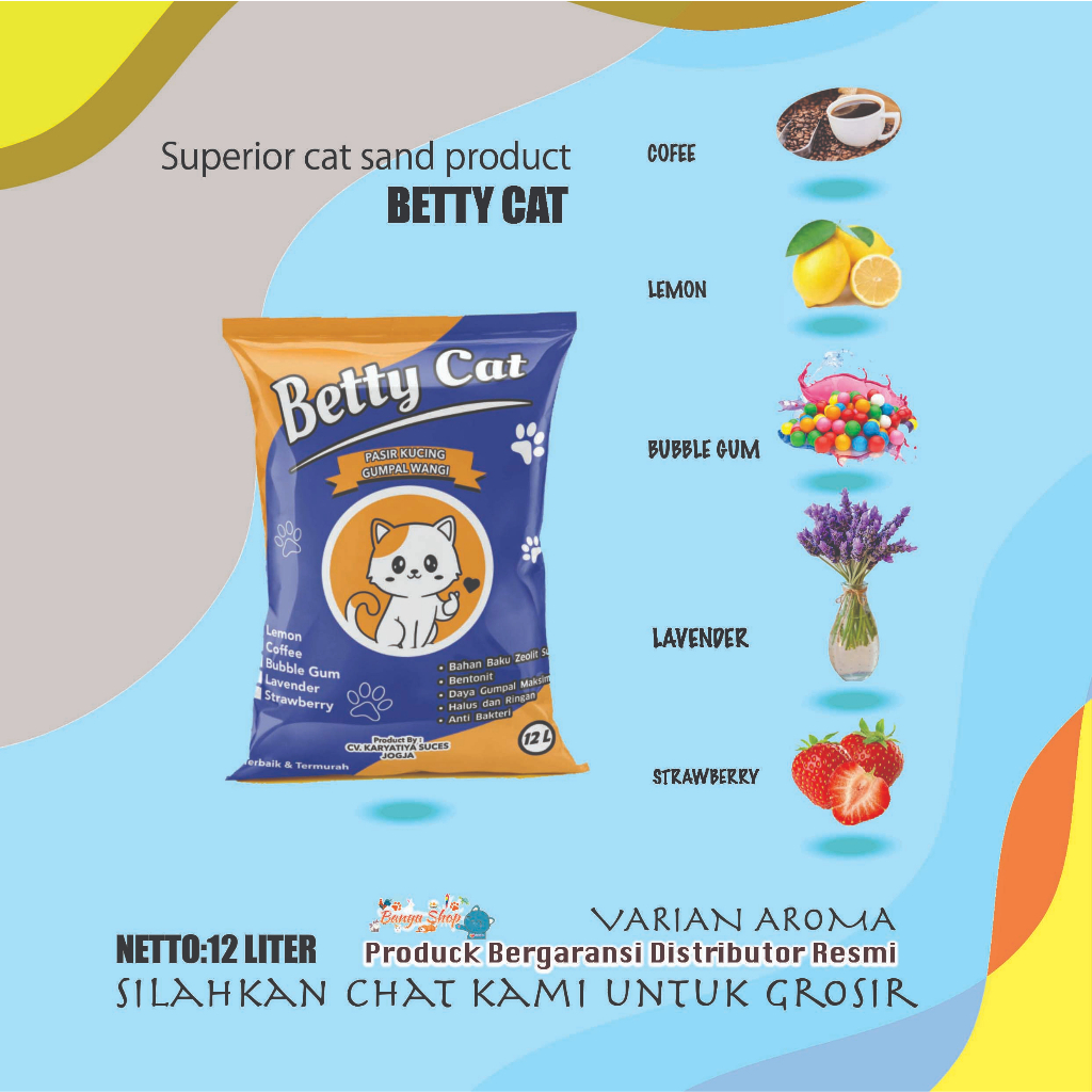 12 lt Pasir gumpal wangi kucing BETTY wangi  10 lt -GROSIS DAN ECERAN