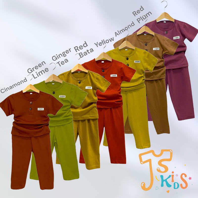 JISA Kids - NEW COLOR Baju Anak / Setelan Anak Kiano Kancing Depan Baju Pendek Celana Panjang