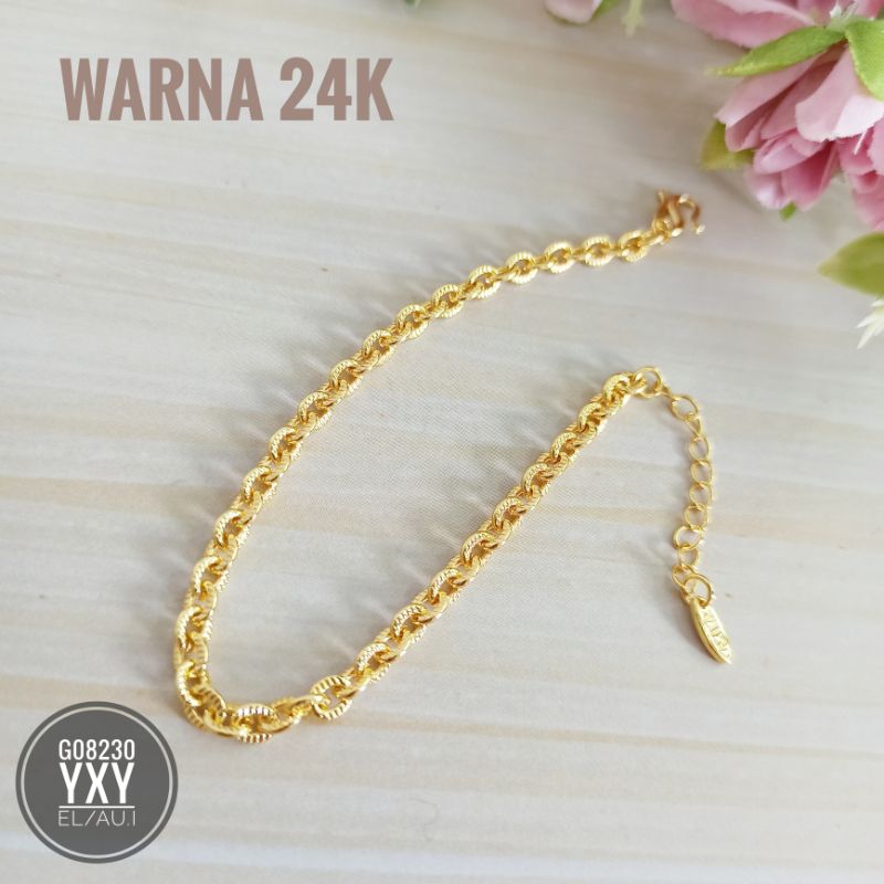 Gelang yaxiya rantai nori ukir warna gold 24k G08230