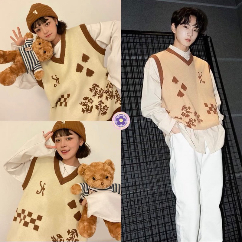 [READY STOCK] JUNGWON AUTUMN VEST rompi rajut knit tebal gaya model wanita korea casual unisex overs