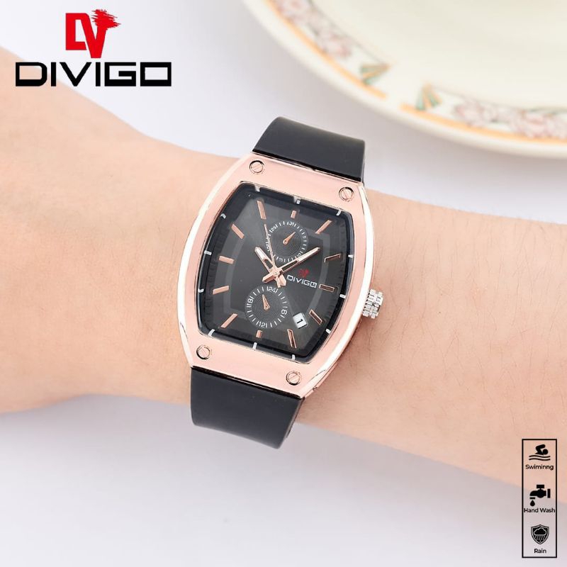 (Terima Cod)Jam Tangan Wanita Divigo Crono Variasi Tanggal Aktif Strap Rubber/Karet(Dikirim Dari Jakarta)Murah Top1)