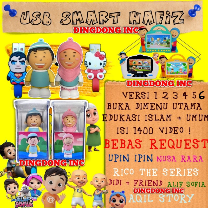 USB 16GB VERSI 1 2 3 4 5 6 SMART KIDS KARAKTER HAFIZ