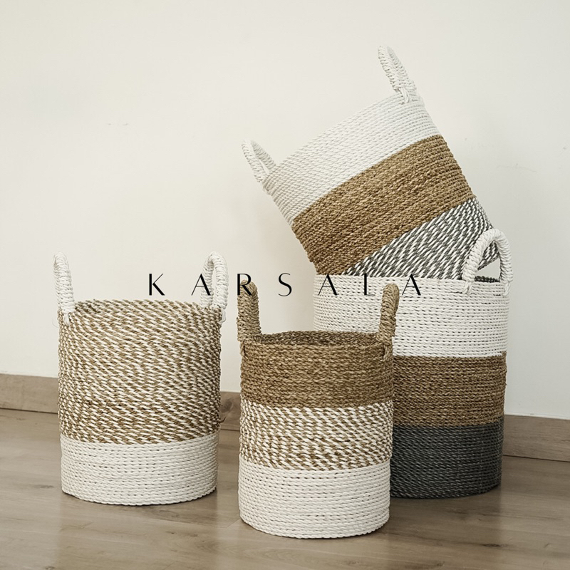 Keranjang Laundry Anyaman Seagrass Multifungsi Tempat Penyimpanan Wadah Galon Estetik