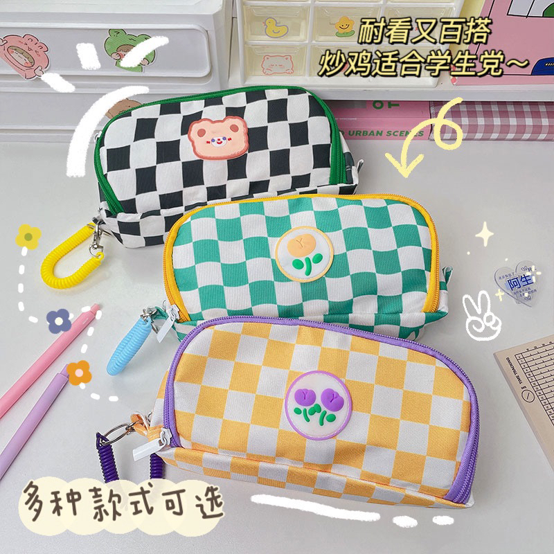 PENCIL CASE KOREAN PREMIUM PLAID / POUCH MAKE SERBAGUNA / POUCH KOSMETIK ORGANIZER TRAVEL BAG / TAS PENSIL TEMPAT ALAS TULIS