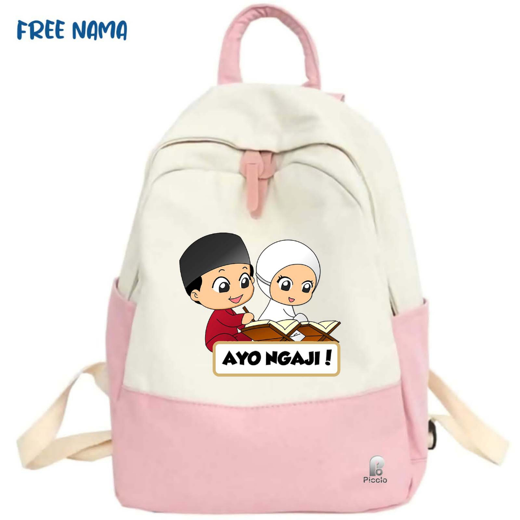 TAS RANSEL SEKOLAH/NGAJI ANAK MOTIF KARTUN LUCU AYO NGAJI UNISEX