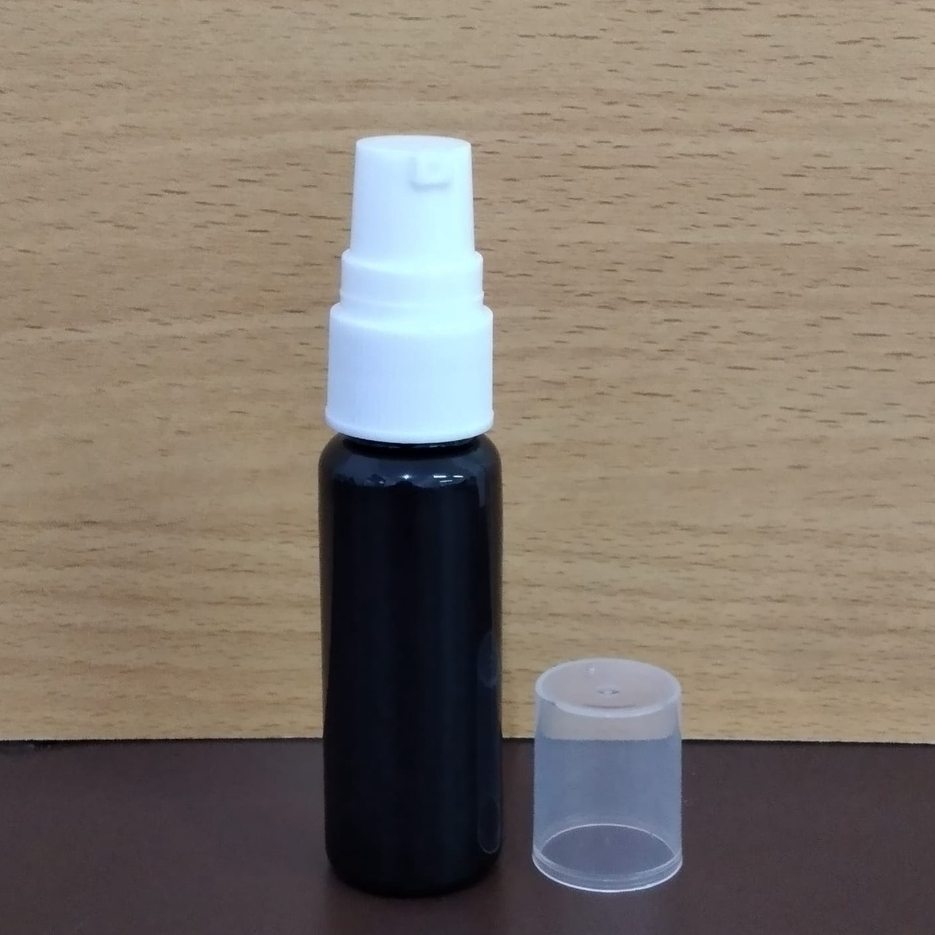 Botol plastik PET 20ml BR hitam tutup pump treatment half cap