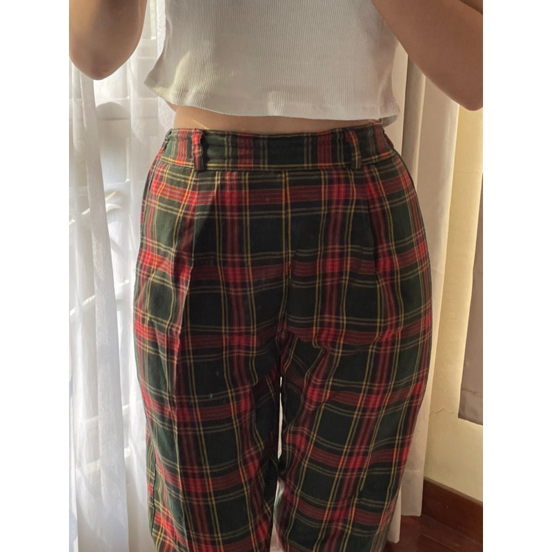 red green tartan pants