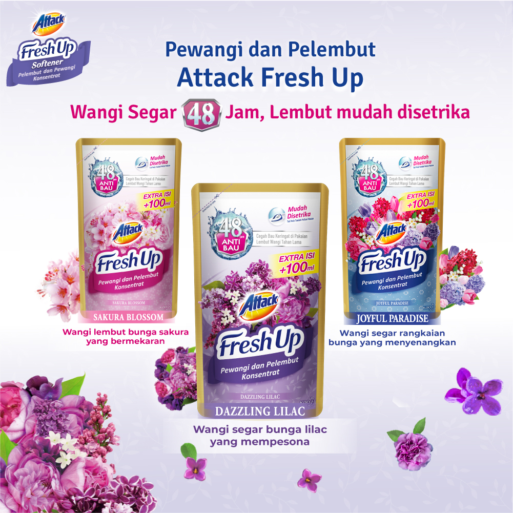 Attack Fresh Up Softener Pewangi Dazzling Lilac 650 mL Triple Pack