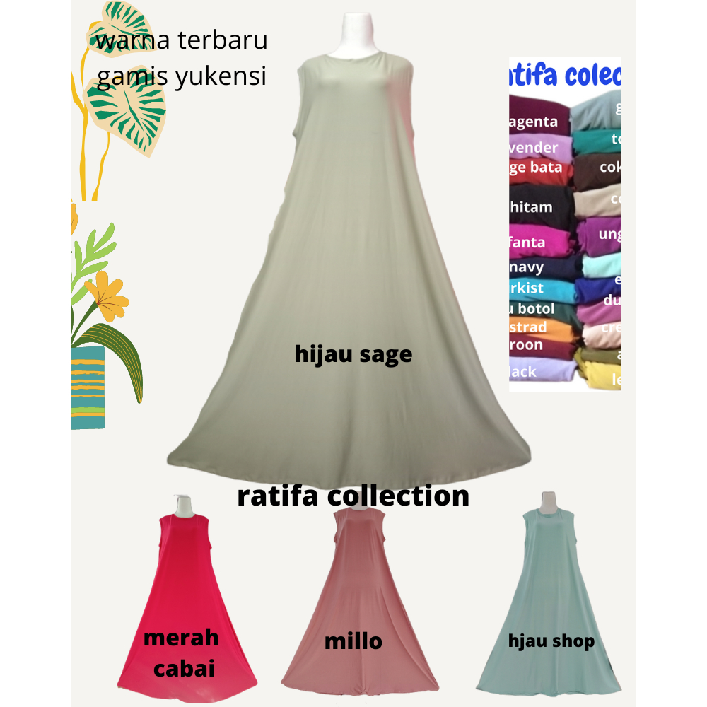 Gamis Yukensi Sage Green Warna Terbaru JUMBO XXL ld 110 pj 140cm daster tanpa lengan daleman baju wanita kekinian