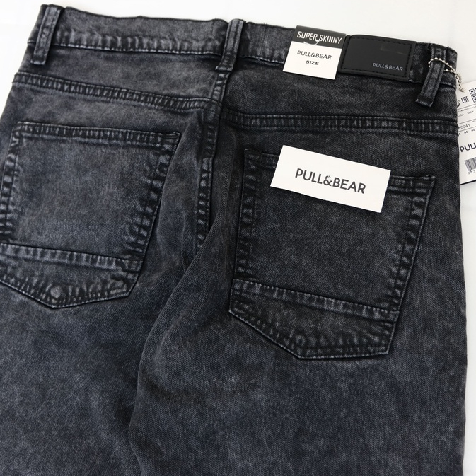 SKINNY JEANS BIKERS PATCH BLACK ACID PRIA PULL&amp;BEAR SOFT JEANS