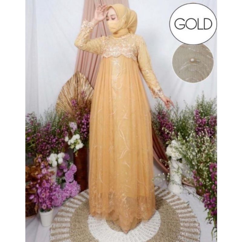 (NEW) ALYA Dress - Bisa COD Baju Gamis Dress Brukat Brokat Bordir Mutiara Tile Remaja Wanita Perempu