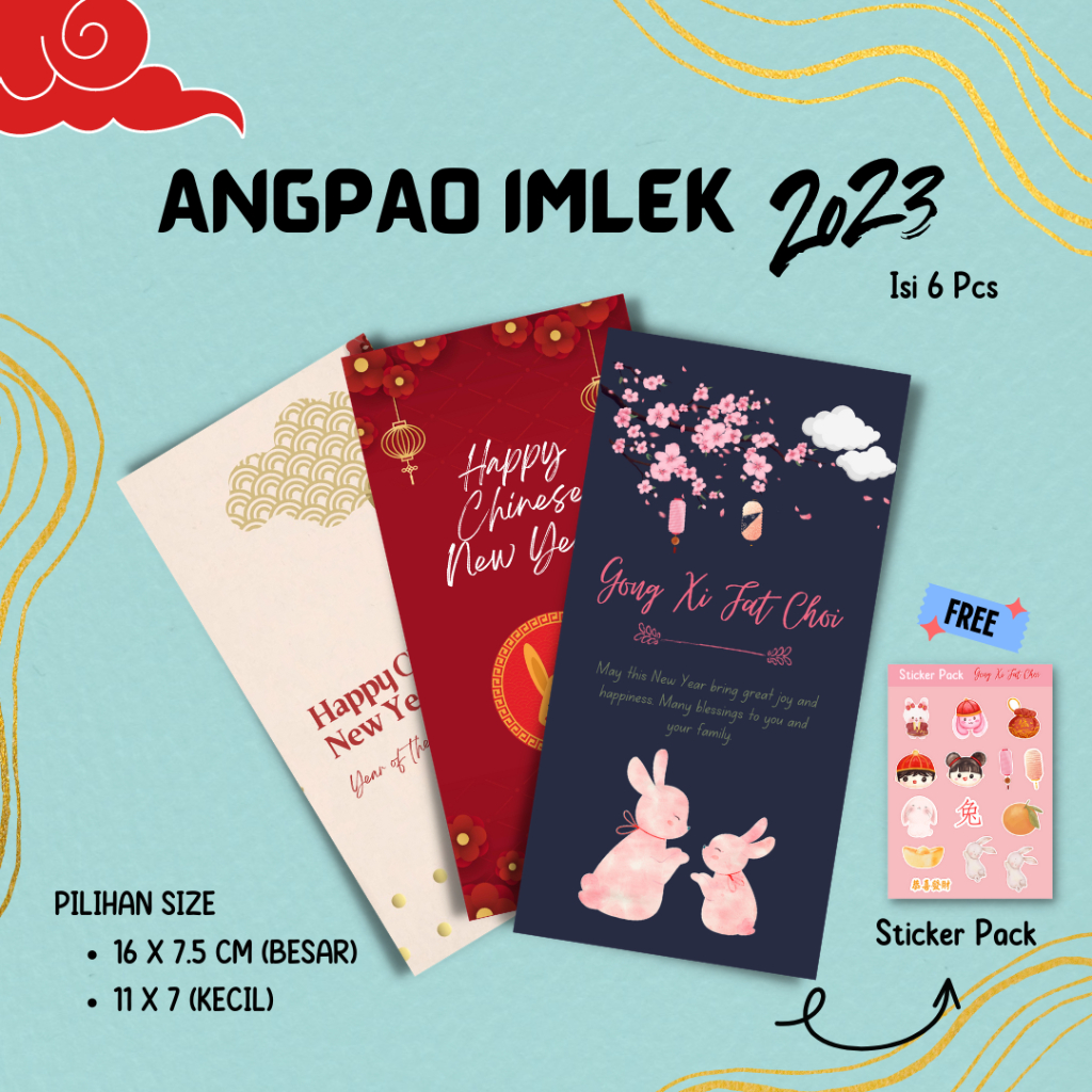 

AMPLOP Angpao Kelinci Tahun 2023 IMLEK Chinese New Year of Rabbit isi 6pcs Import Paper FREE STICKER PACK
