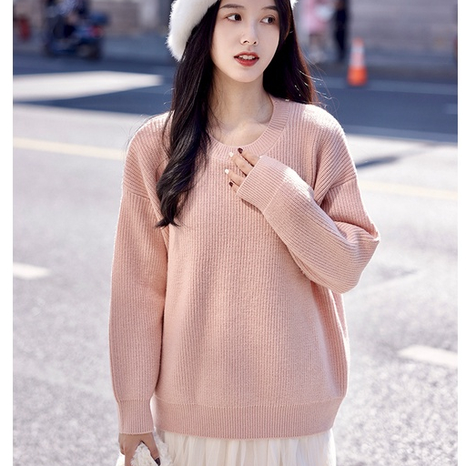 【Elegant】Korean Round Neck Long Sleeve Pullover Sweaters 7504