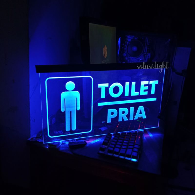 Lampu Akrilik TOILET - Tulisan TOILET LED Penanda Kamar Mandi Akrilik - Sign TOILET Nyala