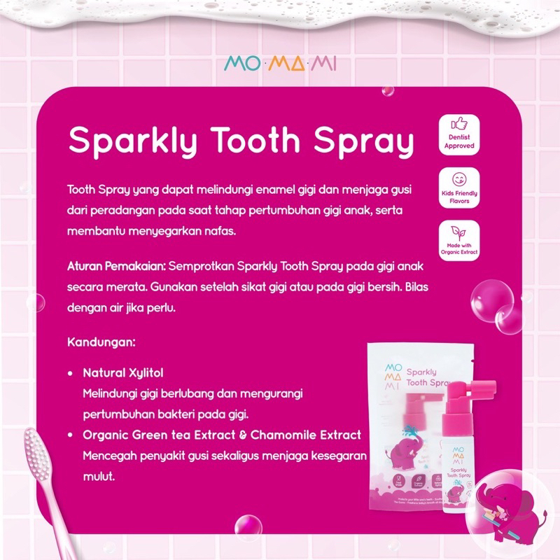 Momami Sparkly Tooth Spray 20ml Semprot Gigi Anak Anti Lubang Perawatan Gigi Susu Bayi Anak AMAN TERTELAN