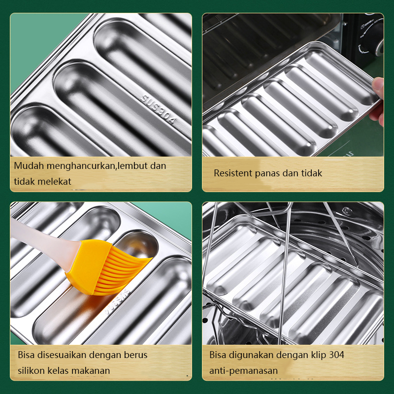 Cetakan Sosis Mold Bahan Stainless Steel / Hot Dog 6 Sekat Handmade