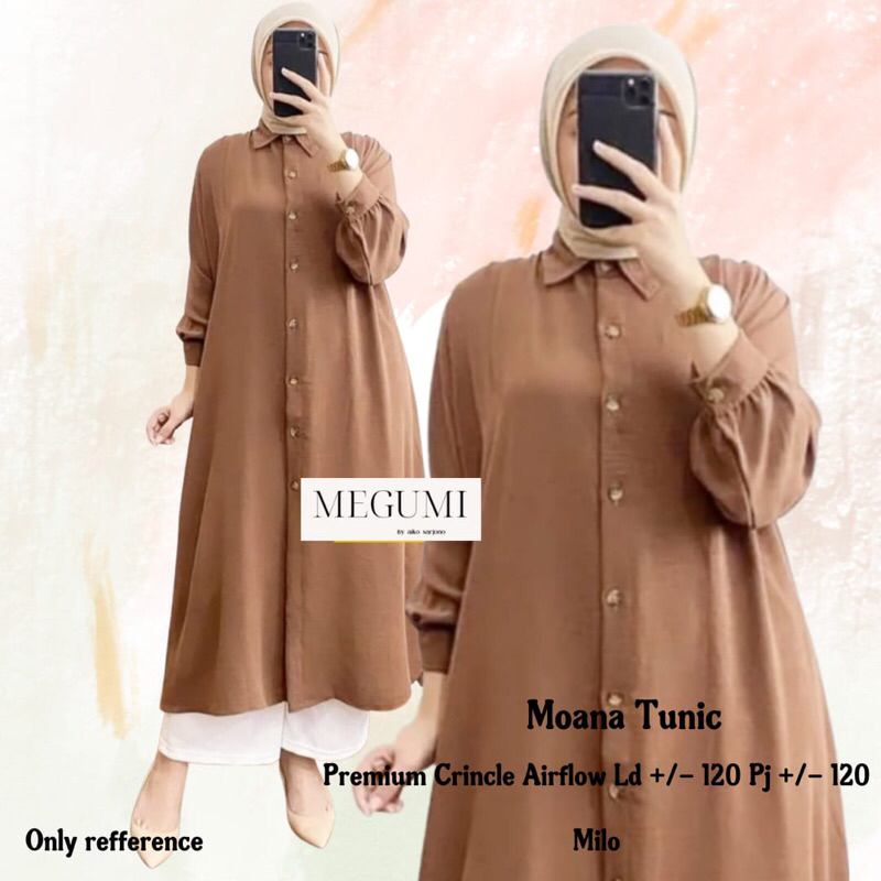 Moana Tunik By Megumi Atasan Wanita Polos Crincle Airflow Ld 120 [ READY COD ]