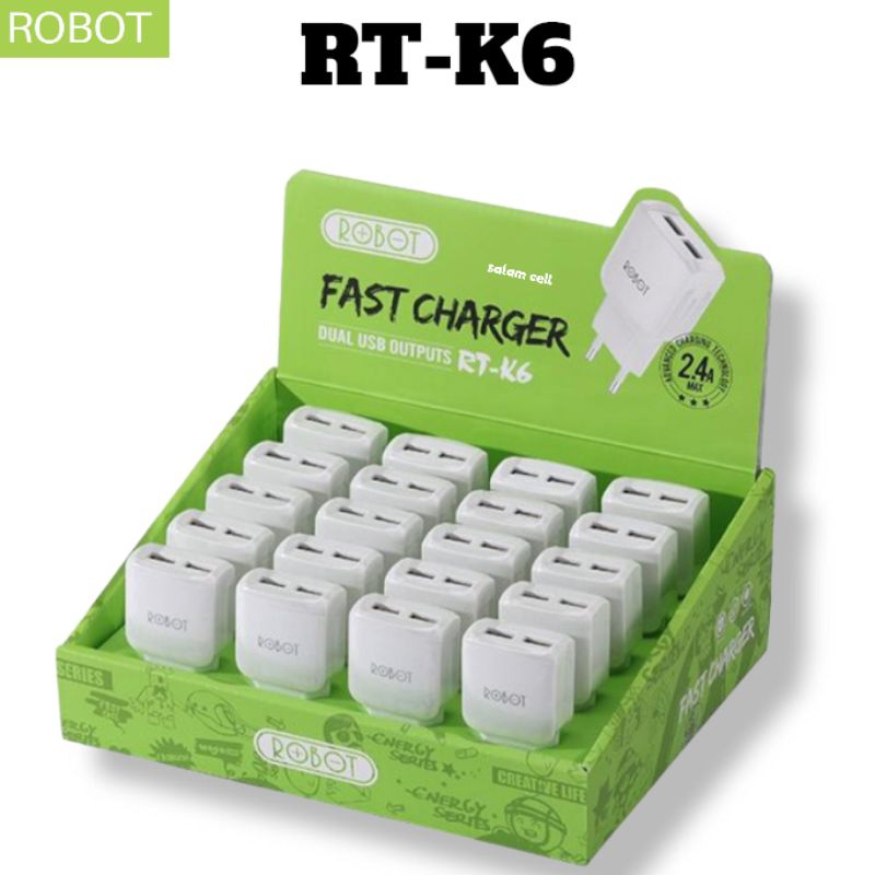 Charger Robot RT-K6 2,4A Dual Output 1Kotak Isi 20pcs Original Garansi Resmi