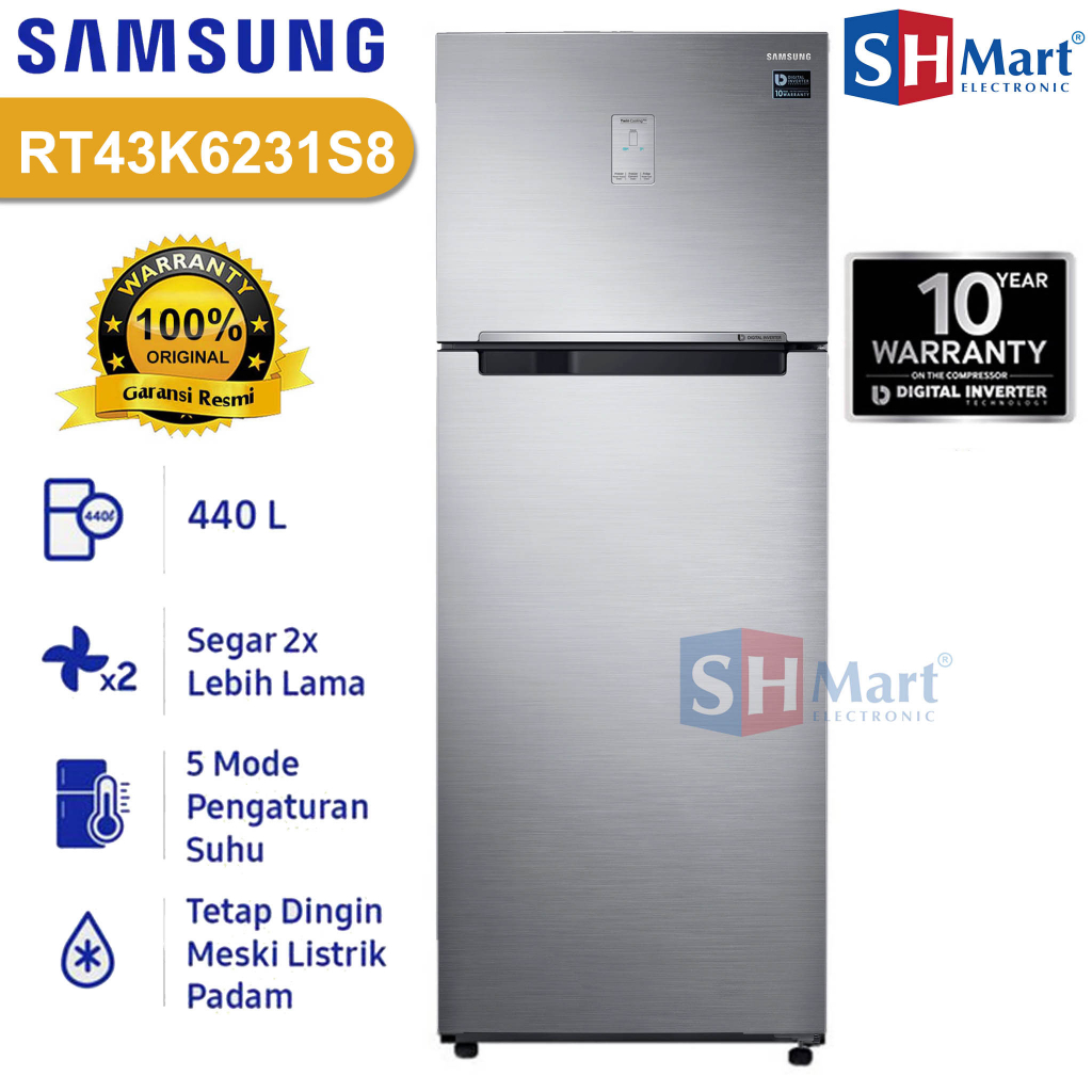 KULKAS 2 PINTU SAMSUNG RT43K6231UT / RT43K6231S8 KAPASITAS 440 LITER TWIN COOLING GARANSI RESMI