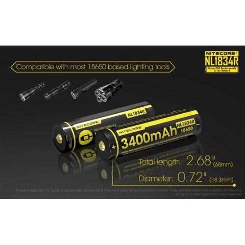 NITECORE 18650 Micro USB Rechargeable Li-ion Battery 3400mAh - NL1834R