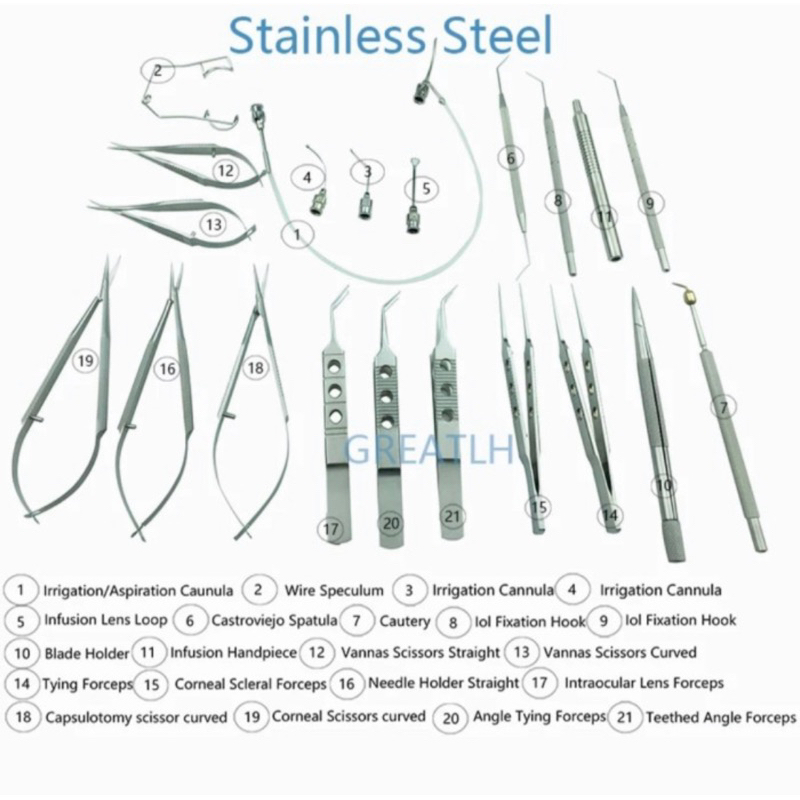 premium katarak set 21pcs| cataract set| instrument cataract set stainless box include