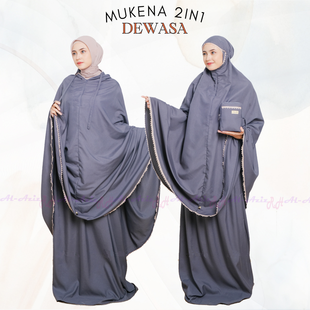 Mukena Dewasa Traveling AL-AZIZ R.H Mini Pouch 2 in 1 Katun Polos Jumbo Premium