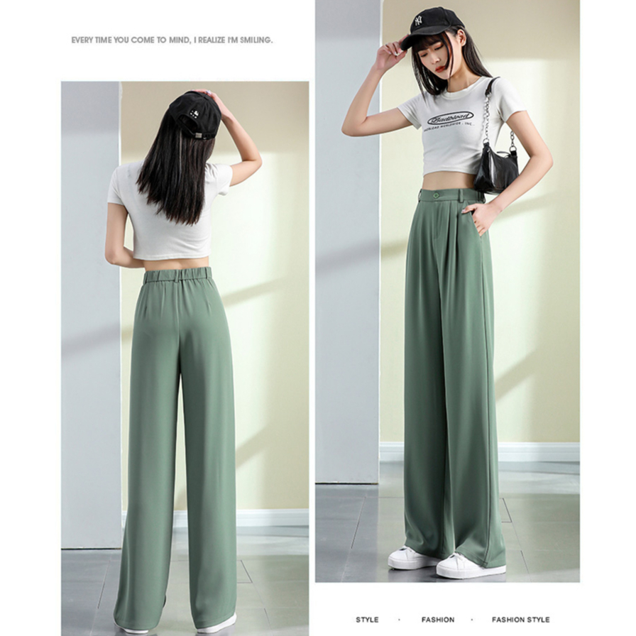 Korea Highwaist Straight Loose Kasual Celana Setelan Wanita Impor