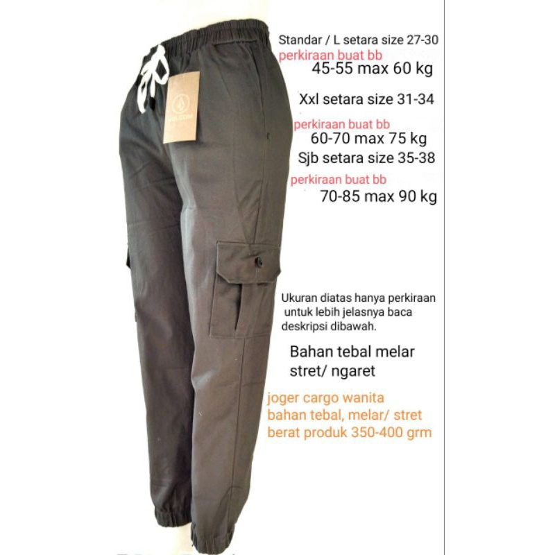 Cargo Pant Wanita Celana Joger Standar Jumbo Bahan Combet  Chinos  Stret  Melar Jogger Pinggang Karet Buat Kuliah Kerja Kantor