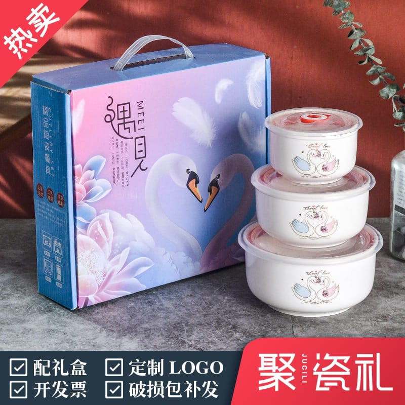 Hampers gift bowl - Box Parsel mangkok keramik + Penutup mangkok 3pcs dan 2pcs / mangkok keramik mot