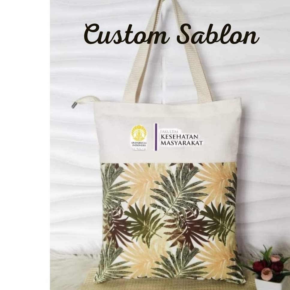 Tote Bag Resleting Kuliah Wanita model Totebag Vintage bahan Kanvas polos dan canvas motif bisa custom untuk tas nudie bag Seminar gift dan souvenir pernikahan dll