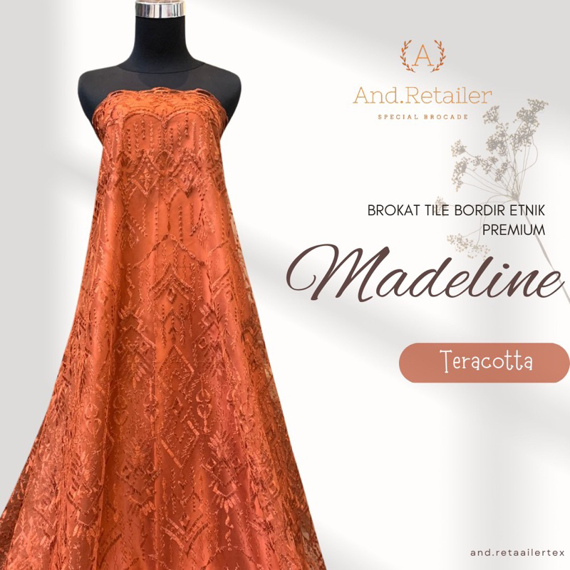 Bahan Kain Kebaya Brokat Tile Etnic Madeline Warna Teracotta Orange Tua