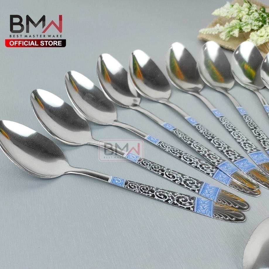 1 Lusin Sendok Makan Motif Batik Peralatan Makan Stainless Steel