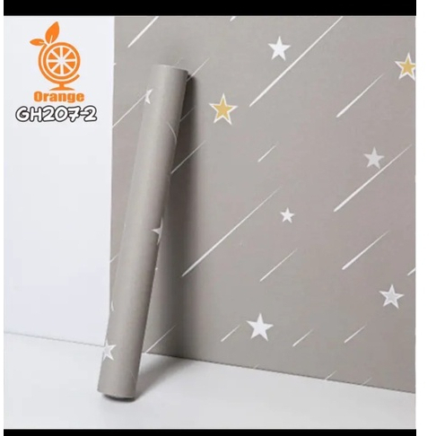 WALLPAPER DINDING MOTIF BINTANG GARIS ABU MUDA 10m x 45cm