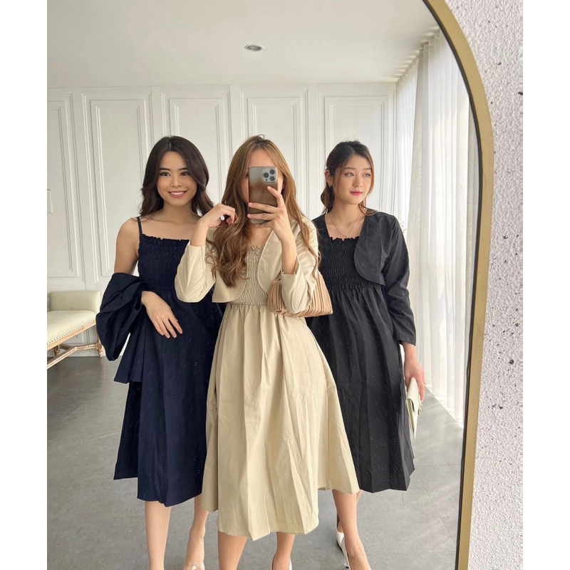 DEBY SET SIMPLE CARDI OUTER LENGAN PANJANG DAN DRESS EC 9270 / SETELAN PREMIUM ALA KOREA / DRESS SLE