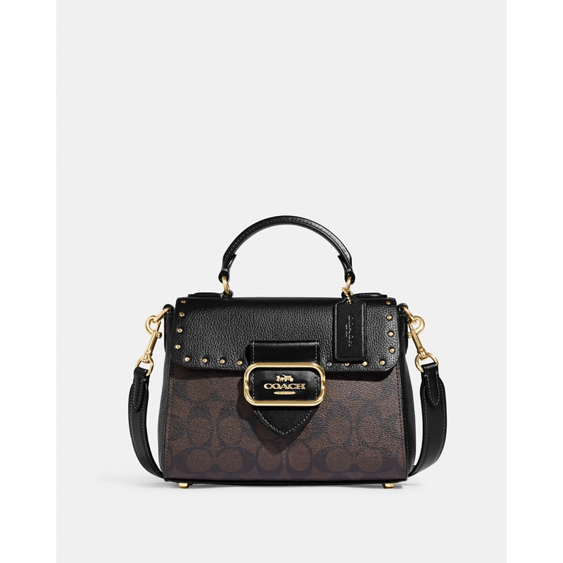 Coach Top Handle Morgan Satchel In Colorblock Signature Canvas With Rivets (CF322)