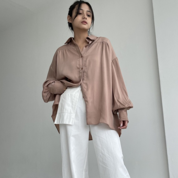 Peach Poppy RAYYA Silk Cotton Shirt - Atasan Wanita - Blouse Wanita Premium - Satin Look A Like - Katun Silk Shirt