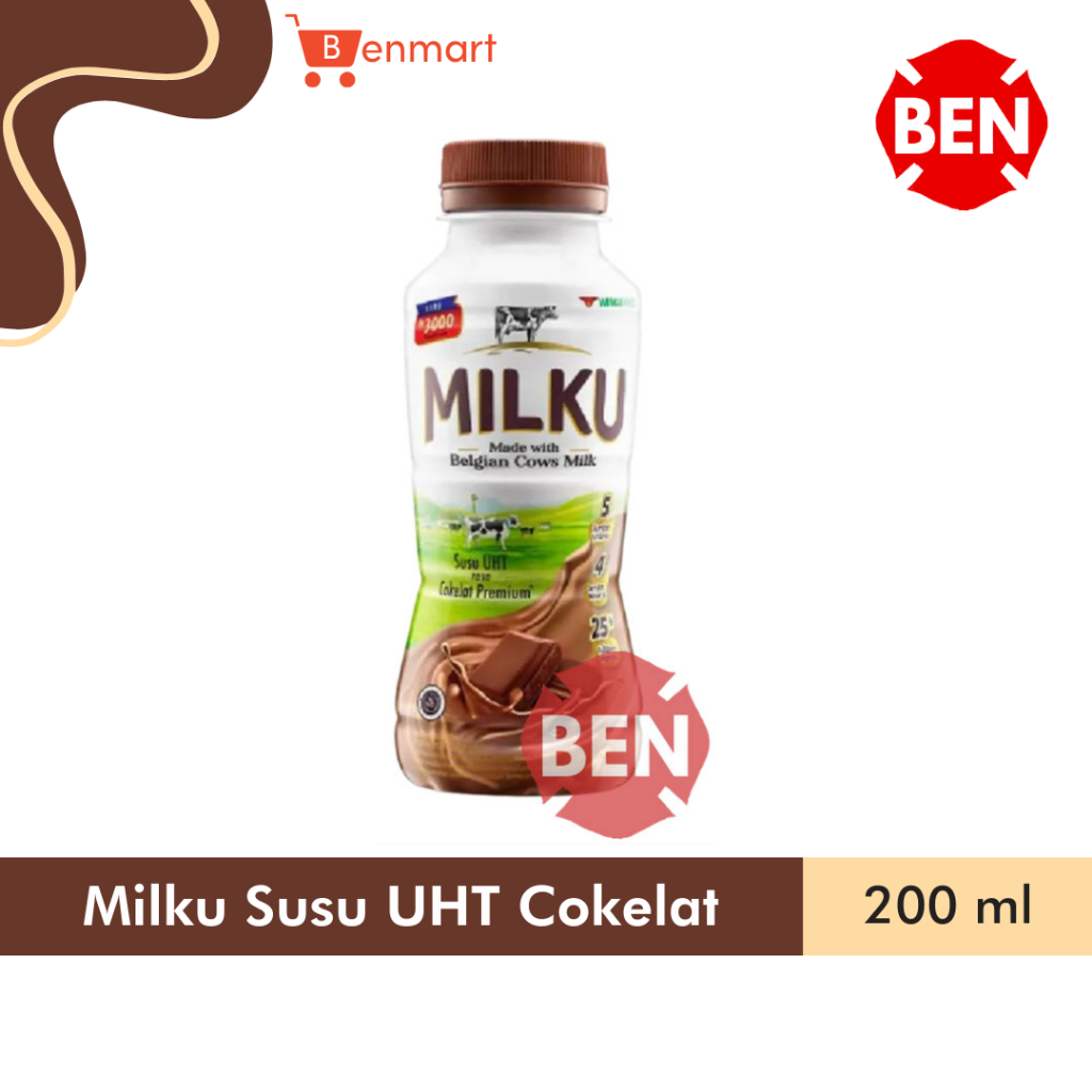 

Milku Susu UHT Cokelat Premium Botol 200ml 200 ml - Belgian Cows Milk