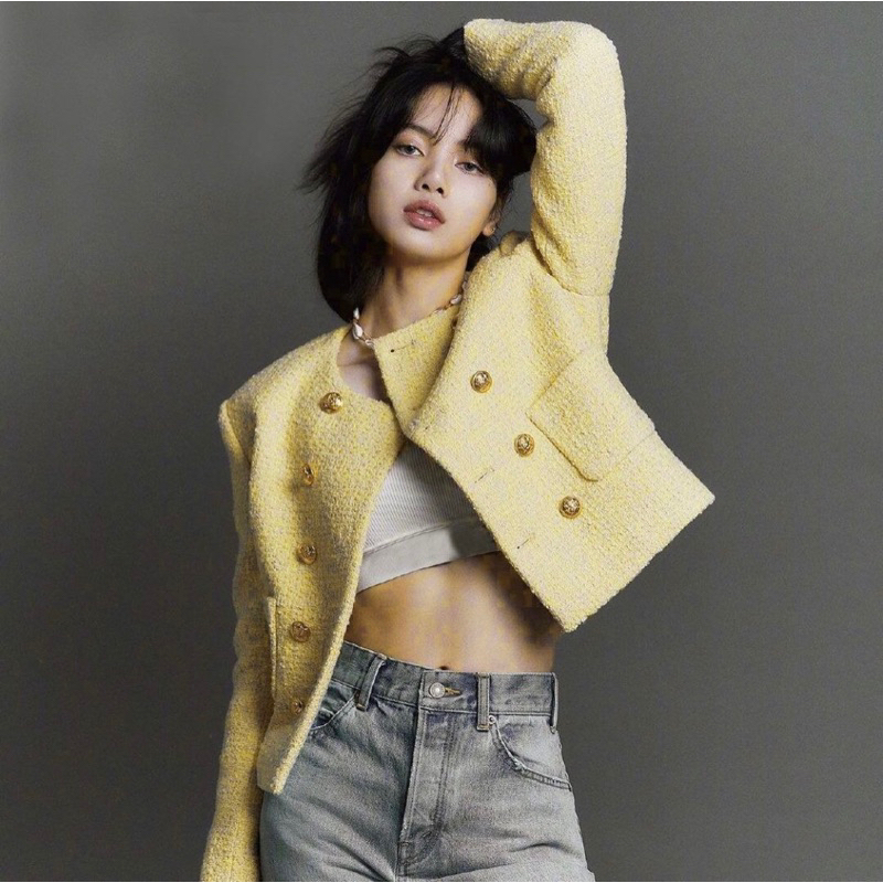 ETHEL COUTURE - Lisa Yellow Tweed Blazer /Luaran Blazer Kardigan Wanita Knit Mewah Blackpink LIsa Ku